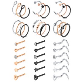 Anicina Nose Rings 20G Nose Studs Nose Rings Hoop Bone Pin Nose Rings Screw Nostril Piercing for Womens Mens CZ Nose Ring Stud