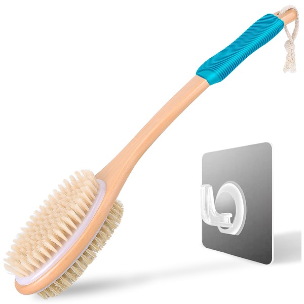 Long Handle Ergonomically Back Scrubber/Brush for Shower, Double Sided Exfoliating