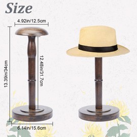 GOMAKERER 1 x Table Hat Stand, 156 x 340 mm Vintage Style Wooden Hat Stand with Handle, Wig Stand, Helmet Organiser, Storage for Home
