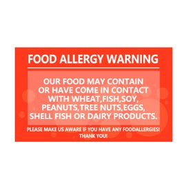 Food Allergy Warning Notice Sign 5x8 Inch Self Adhesive Caution Warning Sticker for Cafe Restaurant Hotel Business Home Sign,8 Pcs