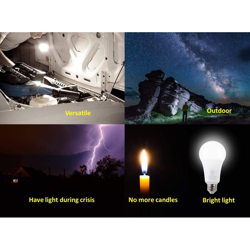 HouLight 5W Rechargeable Emergency LED Light Bulbs with Back Up