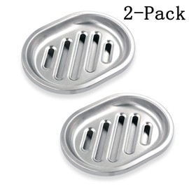 Stainless Steel Soap Dish Durable for Many Years, Brushed Metal Soap Holder with Draining Tray for Bathroom Shower, Bathtub, Kitchen Sink (2-pack)