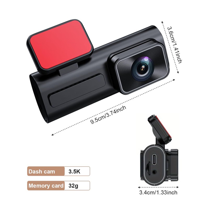 DWCQRTM Dash Camera, Front and Rear Camera, 1440P, Small Dash