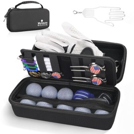 Wynaura Golf Glove Case with Removable Shaper - Hard Shell Organizer Pouch - Portable Storage Holder Box for Balls, Tees & Valuables - Golf Accessory Bag & Gifts for Men Women (Black)