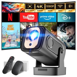 Projector [Auto Focus & 1080P Native & Built-in Apps] Projector 4K Support Auto Correction WiFi 6 Bluetooth 5.4 Mini Portable Projector Compatible with HDMI/TV Stick/Memory Stick/Laptop, Black