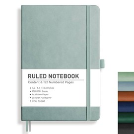 RETTACY Notebook Lined A4, Lightweight Journal Diary with 96 Numbered Pages, 100 gsm Notebooks, Inner Pocket, Soft Cover for Office, School, Work, Women, Men, 21.5 x 27.9 cm - Grey Blue