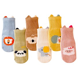 Kids Animal Printed Non-Slip Socks, 1-3 Years – Pack of 6 Pairs, Soft & Comfortable, Fun Animal Designs for Toddlers, Durable & Slip-Resistant, Machine Washable