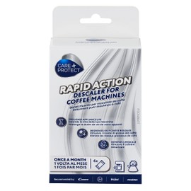 CARE + PROTECT Descaling Powder for Coffee Machines and Kettles, Universal, Removes Limescale, Coffee and Tea Residuals, Pack of 6 Sachets, 6 Months Supply
