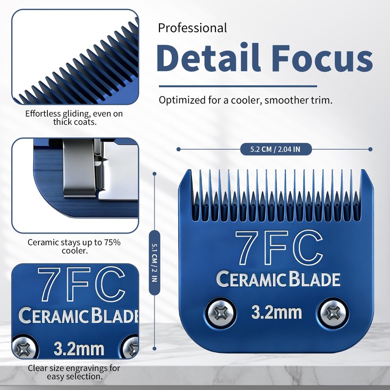 3-Pack 7FC Ceramic Pet Clipper Blades Compatible with Andis