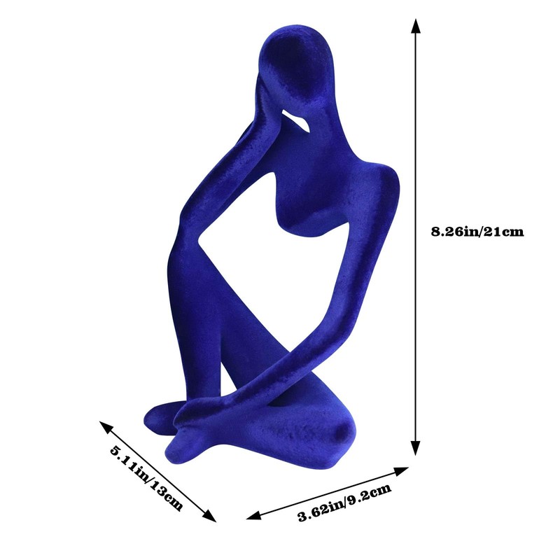 Abstract Thinker Statues and Sculptures, Resin Blue Flocked Thinker Statue