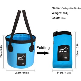 Collapsible Bucket with Handle, Multifunctional Foldable Water Container for Camping, Hiking, Traveling, Fishing, Washing, Gardening, Waterproof, Durable, Lightweight, Black (SFVBLUE, 12L)