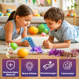 3D Printed Dragon, 60 cm Dragon Toy with Eyes, Mysterious Realistic Dragon Figures, Emotional Joints Crystal Dragon Decorative Desk Toy (Mysterious Black Purple Dragon)