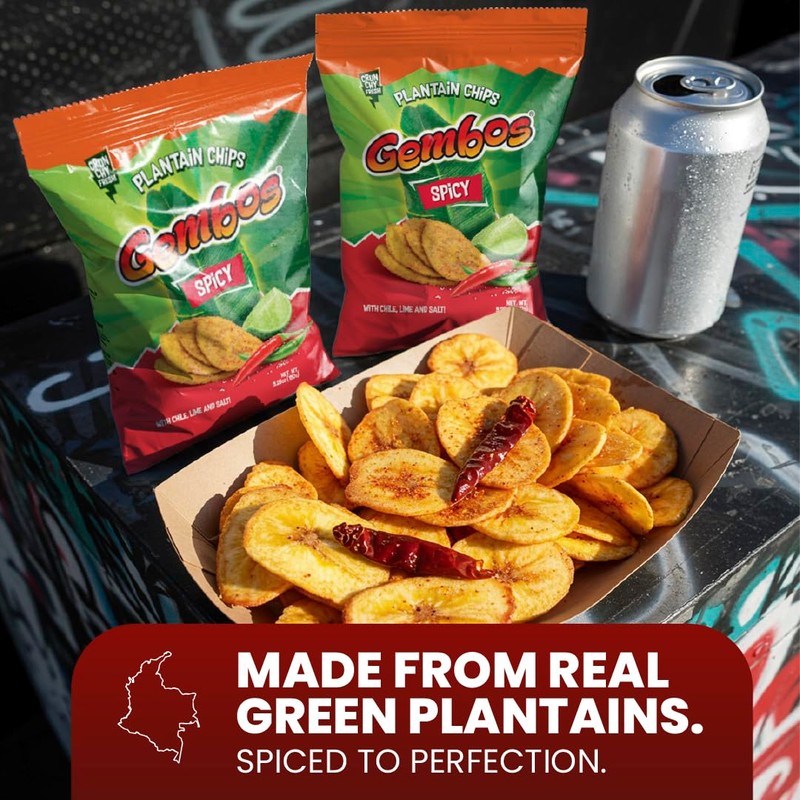 Gembos Plantain Chips - Spicy Chile Lime & Salt Flavor,