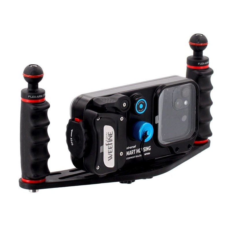 UNDERWATER CAMERA HOUSING TRAY AND HANDLES WITH 1-INCH BALL JOINT