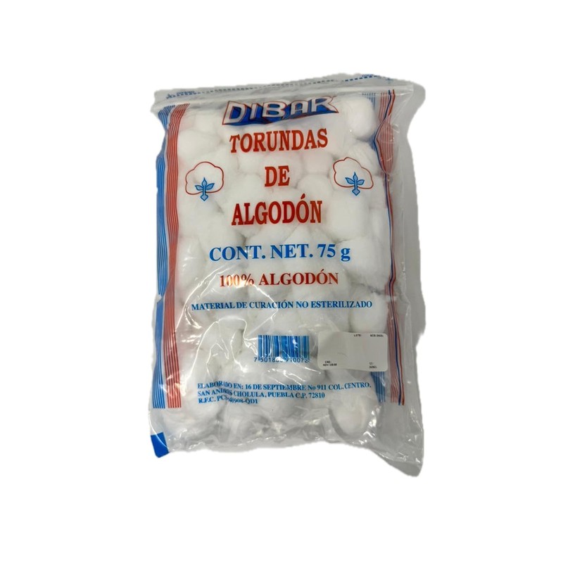 Algod?n Torundas 75g Dibar, Paquete con 2 Pz ? 100%