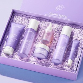 BeauBase Grapeseed Skincare Collection – Hydrating & Nourishing Skincare Gift Sets for Women & Teens, Includes Cleanser, Toner, Serum, Eye Cream, Lotion, and Moisturizer, for All Skin Types