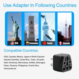 2 Pack US Travel Plug Adapter,European to US Travel Adaptor and Converter, EU,UK,AU,CN,JP,Asia,Italy,Brazil,Swiss to USA (Type B), 3 Prong Grounded USA Wall Plug Adaptor Outlet Power Converter(Black)