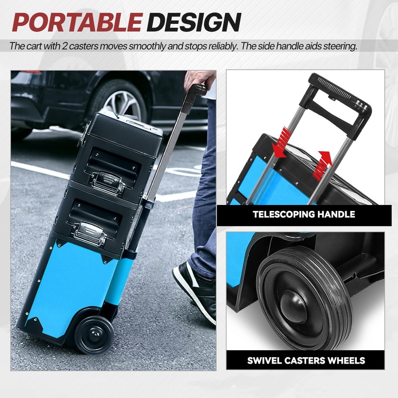 D SOLUTIONS Rolling Tool Box 3-Drawer, Stackable Garage Organizer, Home