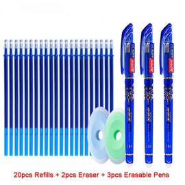 Vintage 3Pcs Erasable Pens 20PCS Refills Blue Erasable Gel Rollerball Pen Needle 0.5mm Gel Ink Pens Blue Extra Fine Point Ballpoint Pen with Eraser