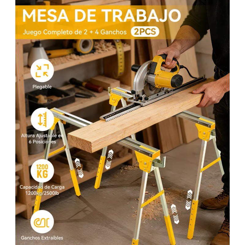 Burros Mesa De Trabajo Plegable 2pzs 1200kg Multiusos Carga Caballete