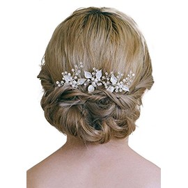 Missgrace 3 pcs Bridal Crystal Hair Pins Flower Crystal Wedding Hair Clips Women Hair Accessories (Silver)