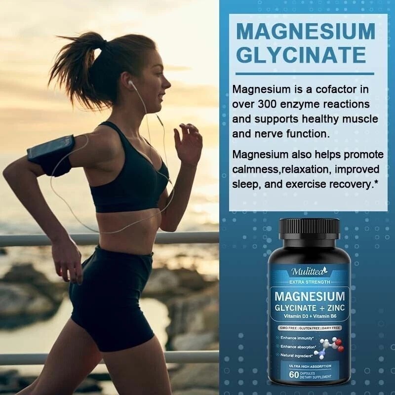 Mulittea 3PACK Magnesium Glycinate Capsules 500mg with Vitamin D3 Vitamin