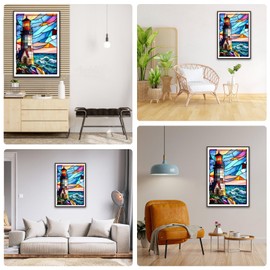 DAERLE 5D Lighthouse Diamond Painting Kits for Adults Kids, Stained Glass Window Diamond Art Full Drill Kits, DIY Diamond Pictures Kits for Home Office Wall Decoration 30x40cm