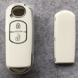 [Kinotaka] 2 Buttons TPU Smart Key Case for Mazda 2 CX5 CX3 CX7 CX8 CX9 RX8 New Demio (DEMIO) Exclusive Design Key Cover for Atenza Biante Advanced (White), white