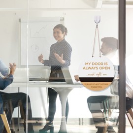 CHENGU Do Not Disturb Door Hanger Sign, Double Side Wood Meeting Sign for Office Door Meeting Room Home Study Law Firms Hotels Clinics, My Door Is Always Open Except Right Now and Welcome Please Knock