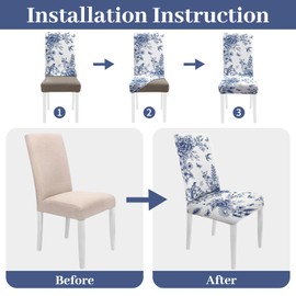 Mofvugz Blue Floral Chair Covers for Dining Chairs Set of 6, Armless Chair Slipcover Dining Chair Seat Covers for Dining Room Chairs, Kitchen Washable Stretch Chair Protectors Covers (Blue Flower)