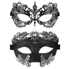 JewelryWe Venetian Carnival Pair Mask: 2 Pieces Ball Masks for Men Women Party Cosplay