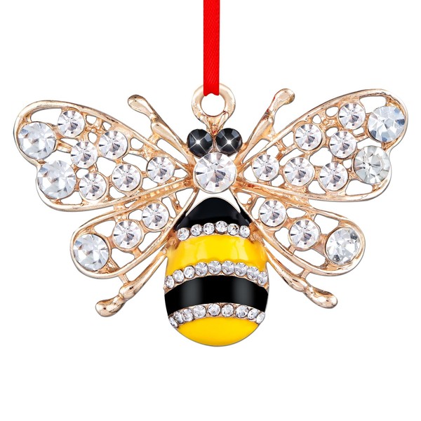 FLYAB Metal Bee Christmas Ornaments 2023 Bee Ornaments for Christmas Tree Bumble Bee Decor Honey Bee Christmas Ornaments Gifts for Women Girls Mom Sisters Bee Lovers