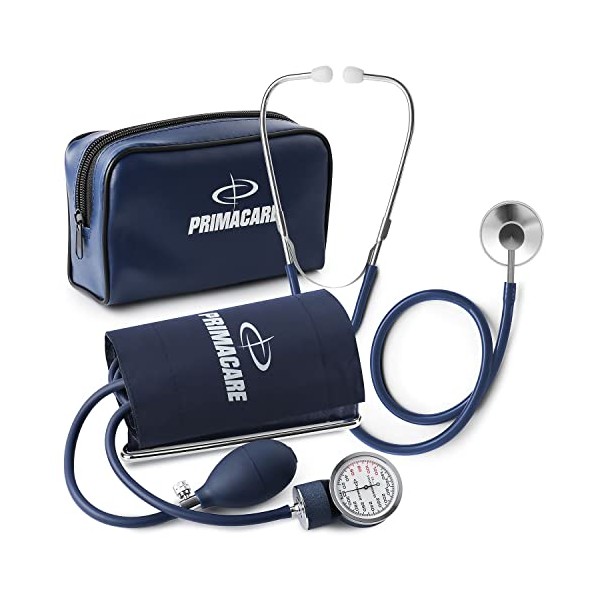 Primacare DS-9196 Professional Classic Series Large Adult Size Manual Blood Pressure Kit, Long Lasting Latex Inflation System with D-Ring Cuff and Stethoscope, Navy
