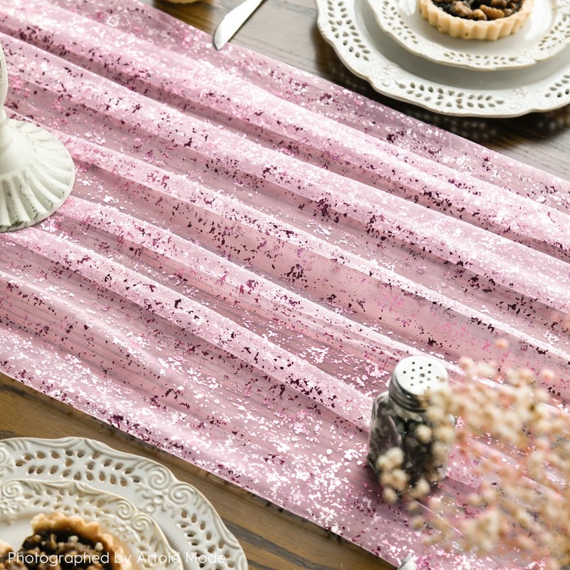 Artoid Mode Pink Gold Gauze Table Runner 70x300 cm, Glitter