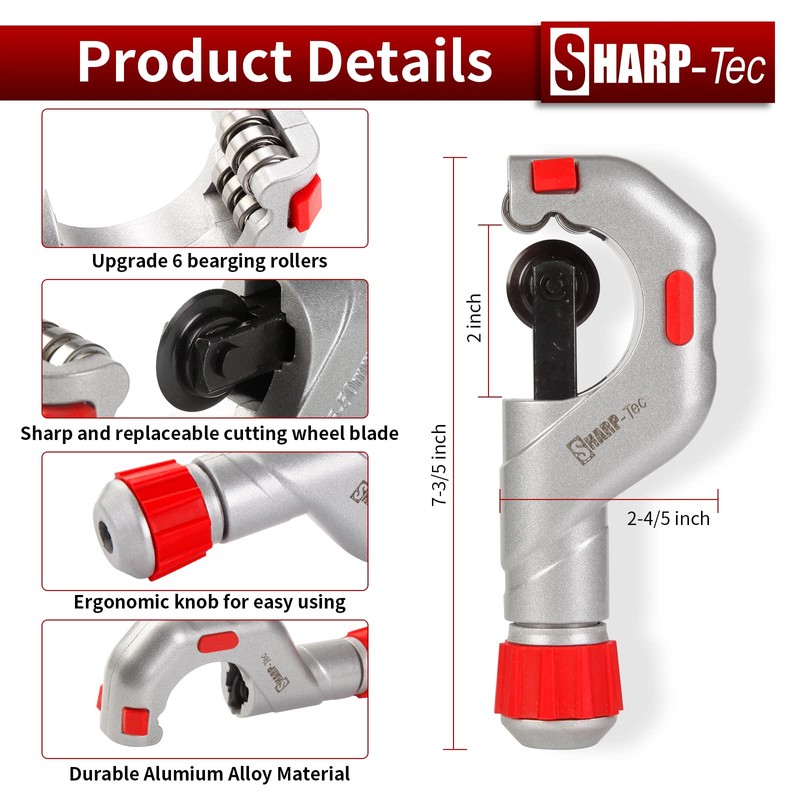 Sharp-tec 5-50mm Pipe Cutter, Adjustable Tube Cutter with Aluminum Alloy