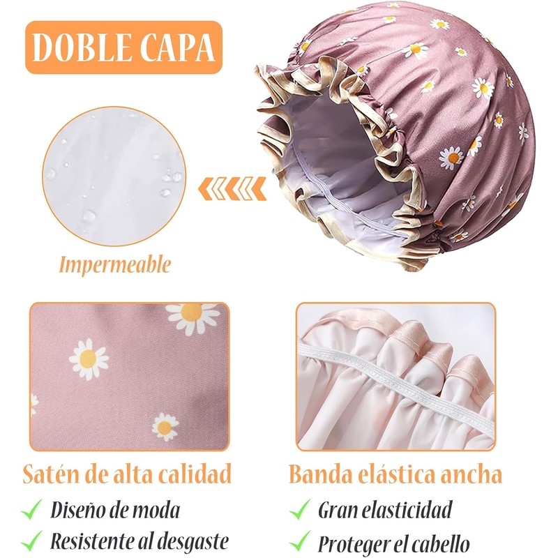 Gorros para Regadera, 3 Piezas, Ajustable, Impermeable, Mujer Reutilizable, Doble