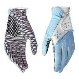 PGM Women's Golf Glove One Pair, Improved Grip System, Cool and Comfortable (Blue, 18, S)