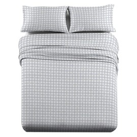 Royal Hotel Bedding Heavy Soft 100% Cotton Flannel Sheets, 4pc Bed Sheet Set, Deep Pocket, Thick, Heavy and Ultra Soft Cotton Flannel, Gray Checkered, Queen