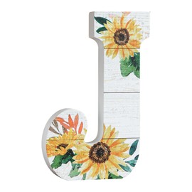 COLLECTIVE HOME - 10" Wood Lettes for Wall Decor, Sunflower Tabletop Alphabet Decoration, DIY Farmhouse Decor, Rustic Freestanding Monogram Block (J)