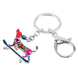 DALANE Enamel Crystal Skateboard Dachshund Keyring Dog Key Ring Pets Jewellery Gifts for Women Girls, multi-coloured