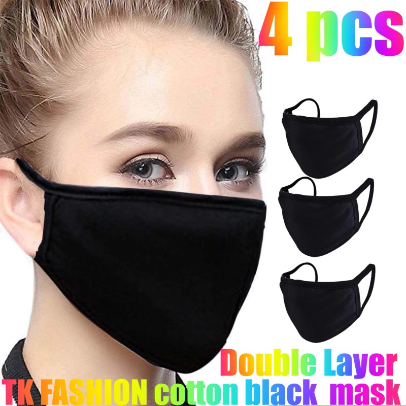 4pcs OR 1pcs SOFT Cotton Face Black Mask Double Layer