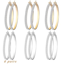 6 Pairs Hoop Earrings Set, Hypoallergenic Big Circle Beading Earrings Classic Christmas Round Hoop Earrings for Women Wedding Party Favor Gifts(Golden, Silver)