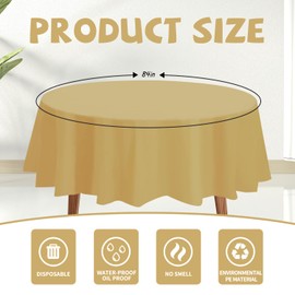 JHDZDHY 10 Pack Premium Disposable Plastic Tablecloth 84" Round Table Cover for Birthdays Weddings Christmas Anniversary Buffet Table (Gold)
