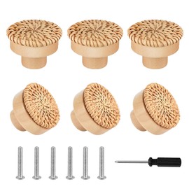 YUE QIN Pack of 6 Rattan Furniture Knobs, Cupboard Knobs, Boho Decorative Cabinets, Wooden Chest of Drawers, Drawer Knobs, Ideal for Cupboard, Drawers, Living Room, Kitchen