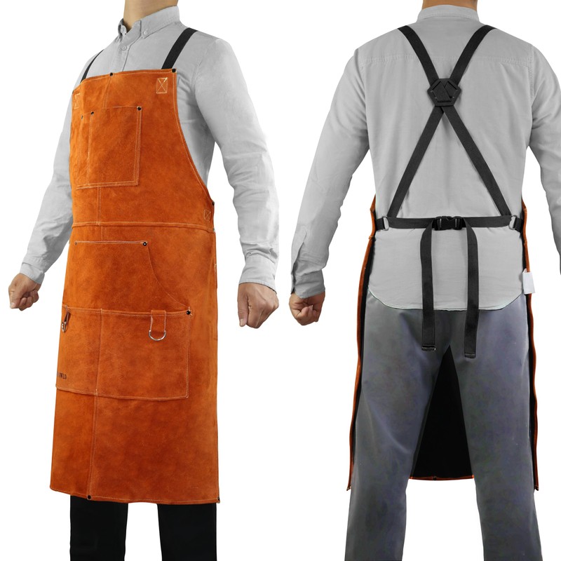 shenwld Leather Welding Work Apron, Heavy Duty Heat & Flame-Resistant