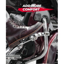 KEMIMOTO Motorcycle Highway Pegs with Flip-out Heel Rests for 1.25" Engine Guard Adjustable Foot Pegs for Road Street Glide Sportster Road King Electra Glide with 1-1/4" Highway Bar Chrome