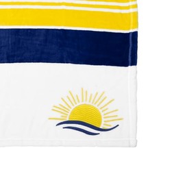 Pavilion Gift Company - 50" x 60" Striped Yellow White Blue Embroidered Sun Set Sun Rise Throw Royal Plush Blanket Lake Beach Boat Lover Gift Sailboat Beachhouse Lakehouse Cottage Nautical Present
