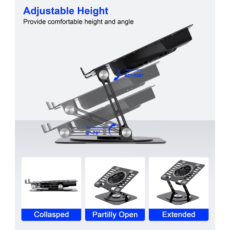 YTech Laptop Stand,with 360°Rotating Base,External Cooling Fan,Adjustable RGB Lighting,Ergonomic Foldable