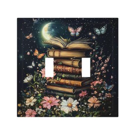 Donecmminery Decorative Switch Plates Book Moon Butterfly Colorful Flower 2 Gang Double Toggle Outlet Light Switch Cover Wall Plate Electrical Faceplate For Kids Room Office Decor