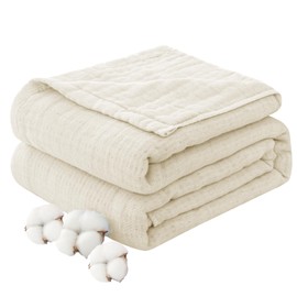 fuwawa Gauze Blanket, Single, 6-ply Weave, 100% Natural Cotton, Moisture Wicking, Breathable, Cotton, Nap Ket, Soft, Summer Sleep, Skin-friendly, Comfortable All Season, Washable, Antibacterial, Odor